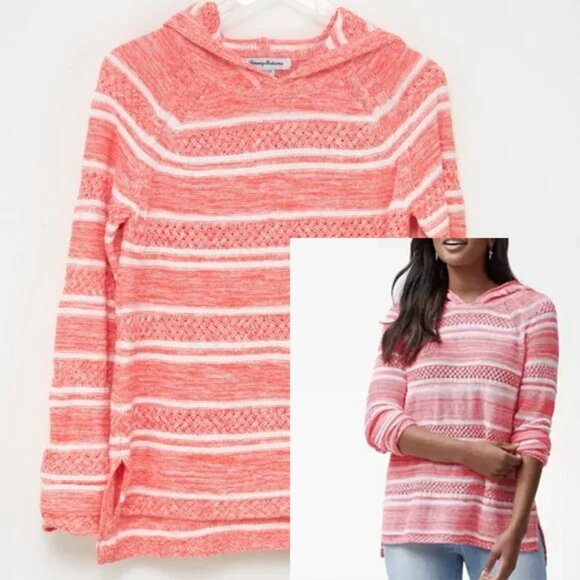 Tommy Bahama Anacapa Hoodie Knit Sweater Marled Linen Blend Comfy Pink Size XS - Picture 1 of 6